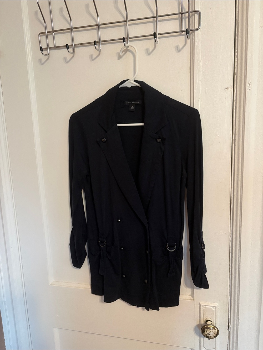 Banana Republic Black Double-Breasted Blazer-style Shirt with D-Ring Accents